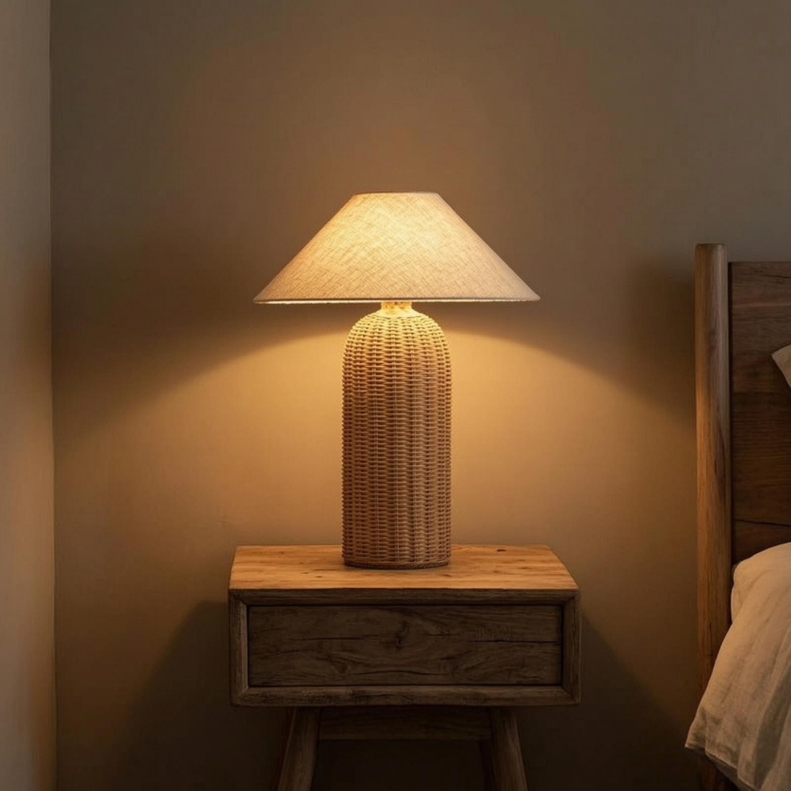 Desk Lamp - Lampka nocna z rattanową podstawą i